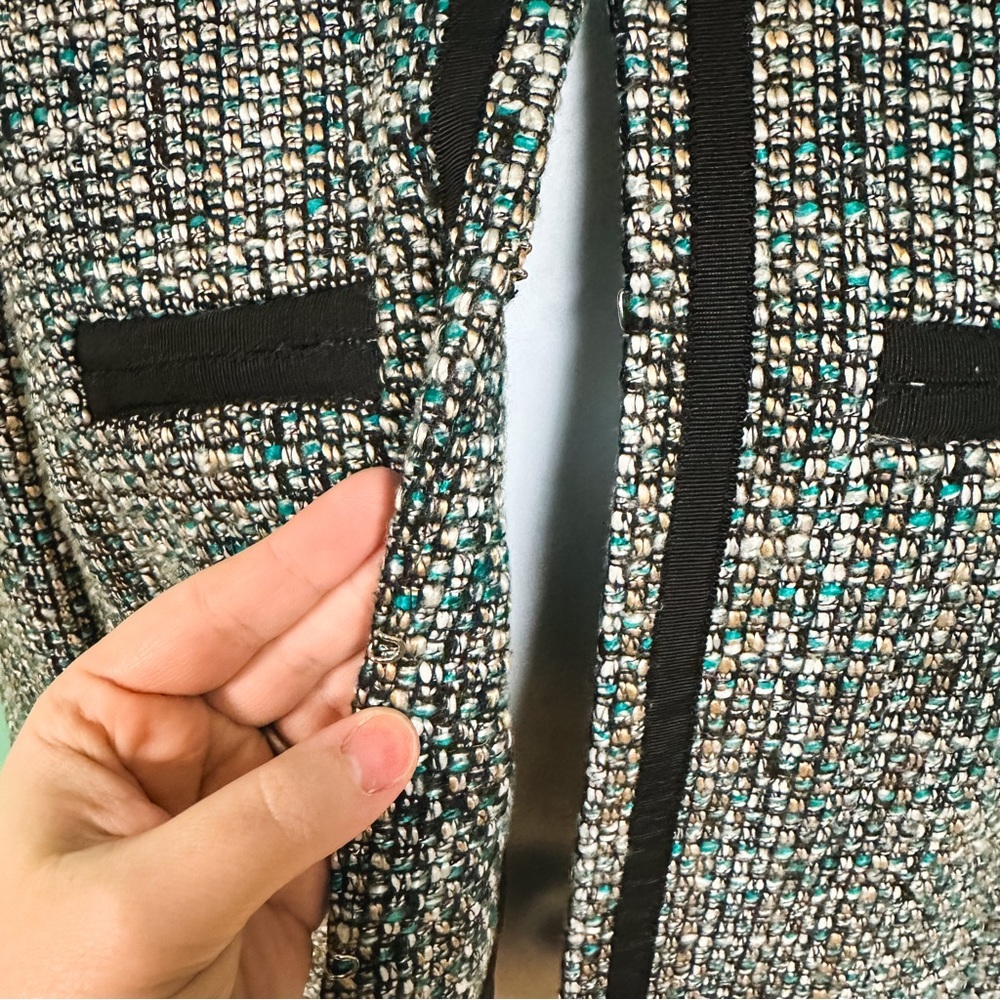 Daisy Fuentes Black Tan & Teal Boucle Tweed Blazer Womens Size M - Picture 7 of 9